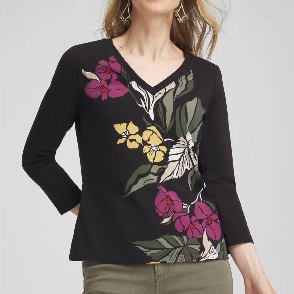 Chico's Blooms Perfect 3/4 sleeve tee NWT